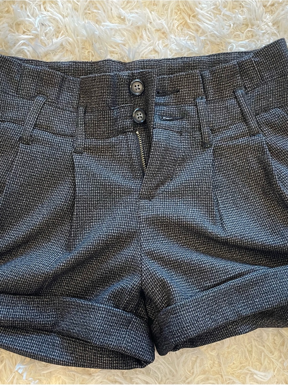 Free People Charcoal Tweed High-Rise Cuffed Shorts